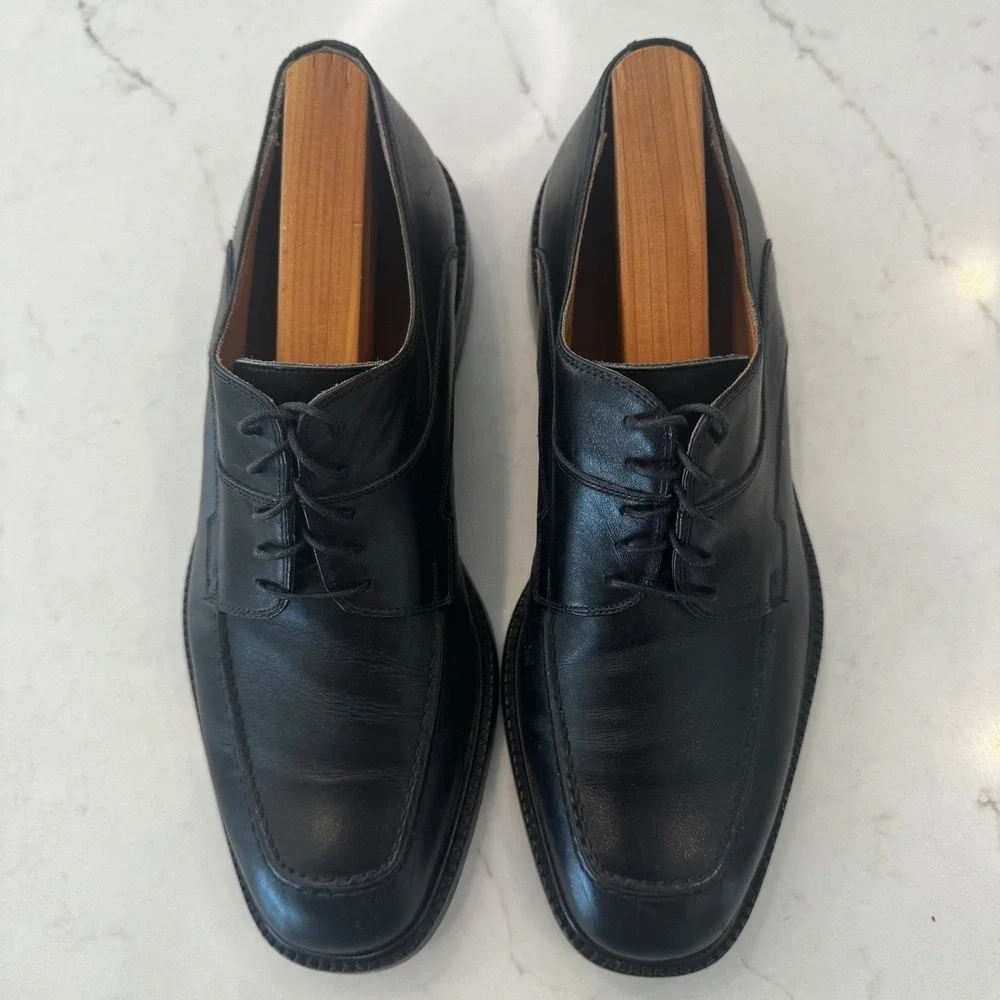 Florsheim Imperial Men 9.5D Black Leather Apron Toe Derby Dress Shoes Italy 9266